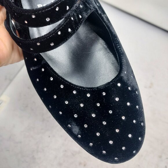 Christian Louboutin Black Velvet Bejeweled Sweet Jane Buckle Flat Shoe - Picture 3 of 12